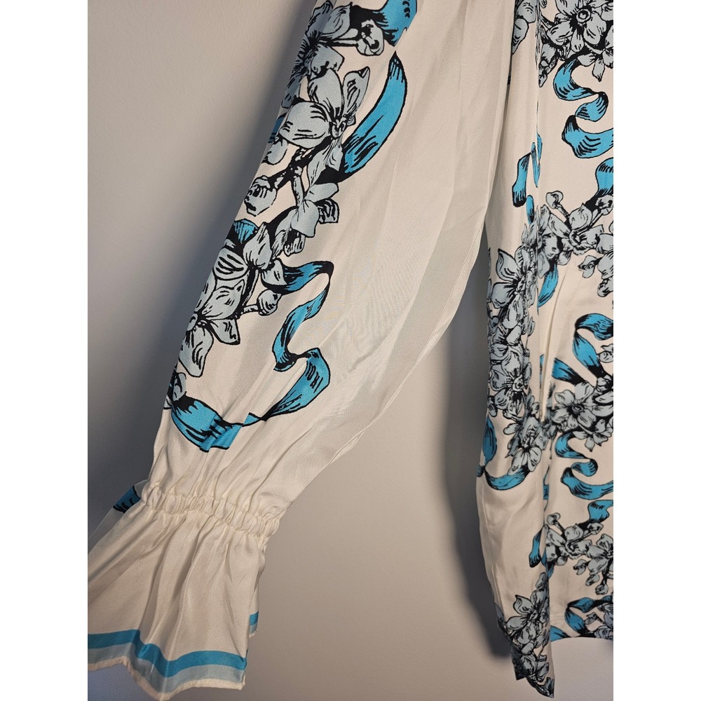 [Romantic Coquette] Cynthia Rowley Silk  Dress Womens 4  Blue Floral Ribbons - Picture 3 of 9